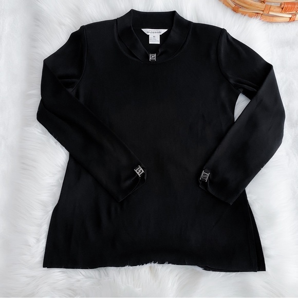 Misook Two Piece Set Top And Pants Black Silver Hardware Suite Long Sleeve - Picture 6 of 16